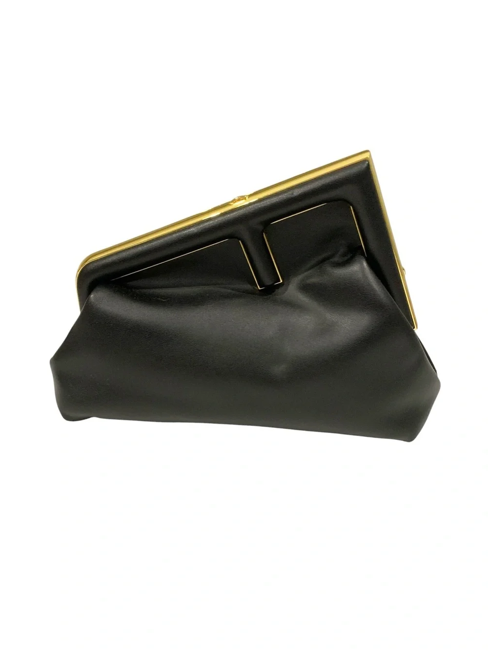 Black Frame-Top Leather Clutch with Gold Trim